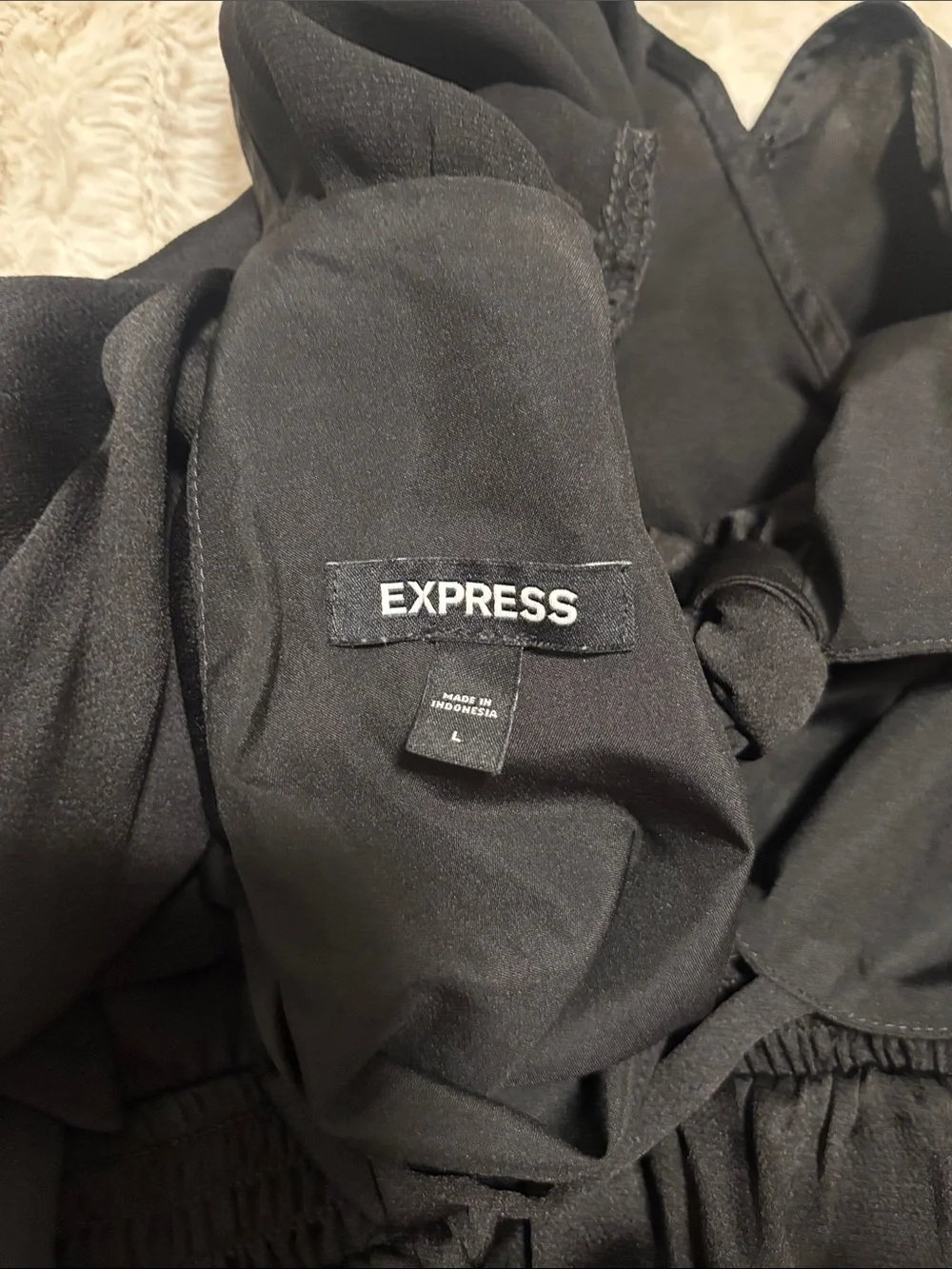 Express Black V-Neck Peplum Blouse with Puff Sleeves